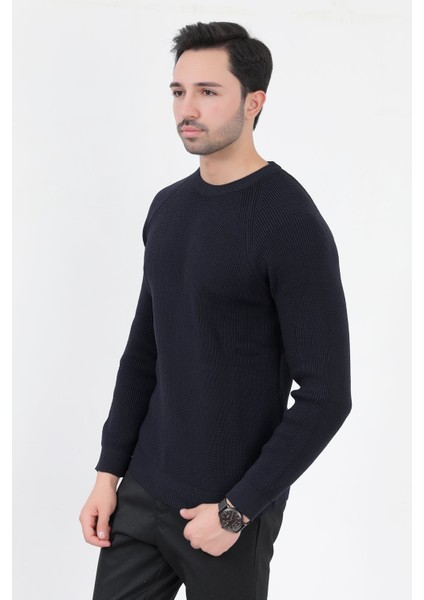Erkek Bisiklet Yaka Triko Kazak Lacivert Italyan Kol Örgü Desen Mikro Flament - 1002 fiyatları
