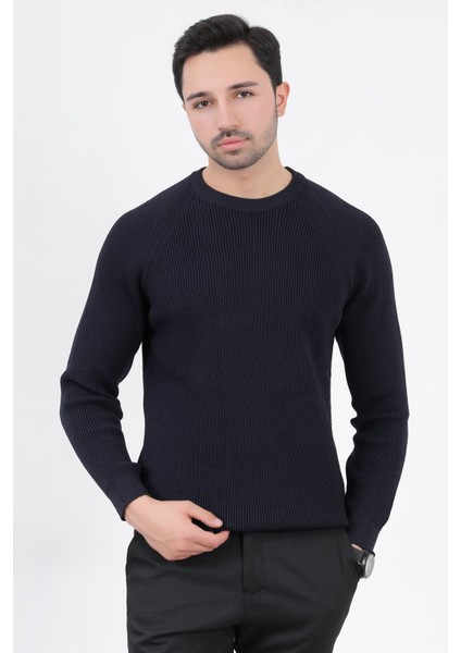 Erkek Bisiklet Yaka Triko Kazak Lacivert Italyan Kol Örgü Desen Mikro Flament - 1002 modelleri