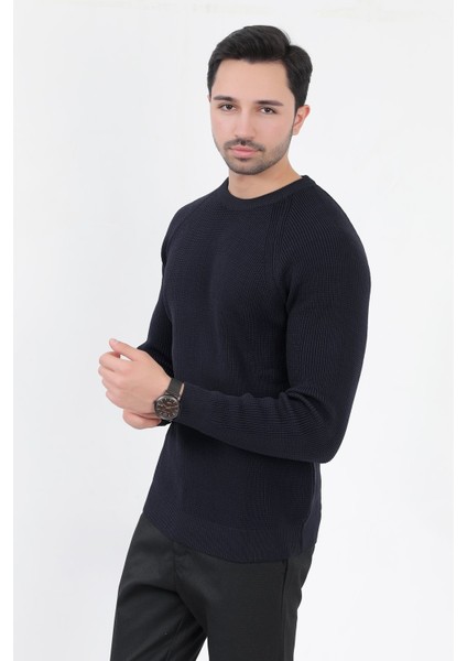 Erkek Bisiklet Yaka Triko Kazak Lacivert Italyan Kol Örgü Desen Mikro Flament - 1002 fırsatları