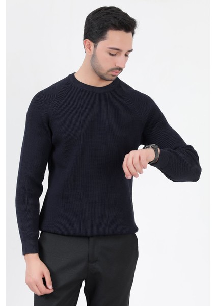 Erkek Bisiklet Yaka Triko Kazak Lacivert Italyan Kol Örgü Desen Mikro Flament - 1002 indirimleri