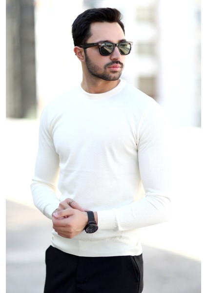 Erkek Pirinç Örgü Kazak Beyaz Bisiklet Yaka Triko %100 Mikro Flament - 1005 fiyatları