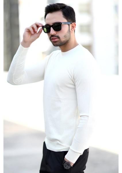 Erkek Pirinç Örgü Kazak Beyaz Bisiklet Yaka Triko %100 Mikro Flament - 1005 fırsatları