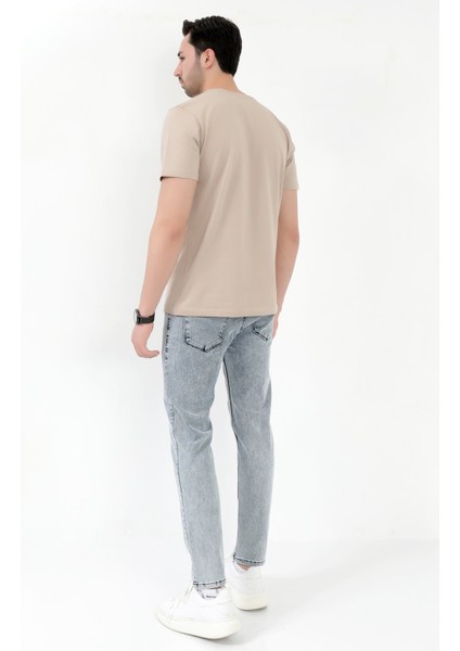 Erkek Skinny Jean Mavi Kar Yıkama Düğme Kapamalı Likralı Kot Pantolon - 5602 modelleri