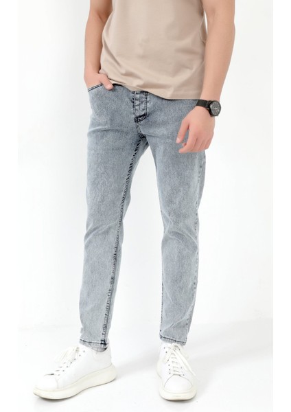 Erkek Skinny Jean Mavi Kar Yıkama Düğme Kapamalı Likralı Kot Pantolon - 5602 fırsatları