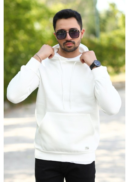 Beyaz Erkek Kapüşonlu Sweatshirt Kanguru Cepli Pamuk Karışımlı Oversize Hoodie - 5281 fırsatları