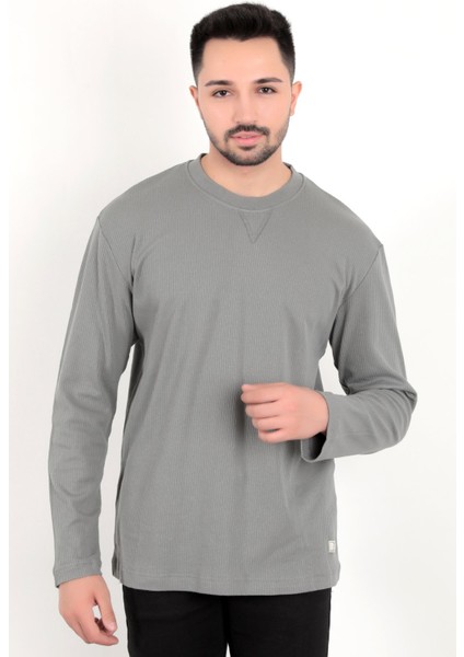 Erkek A.haki Iğne Çıkartmalı Interlok Regular Sweat