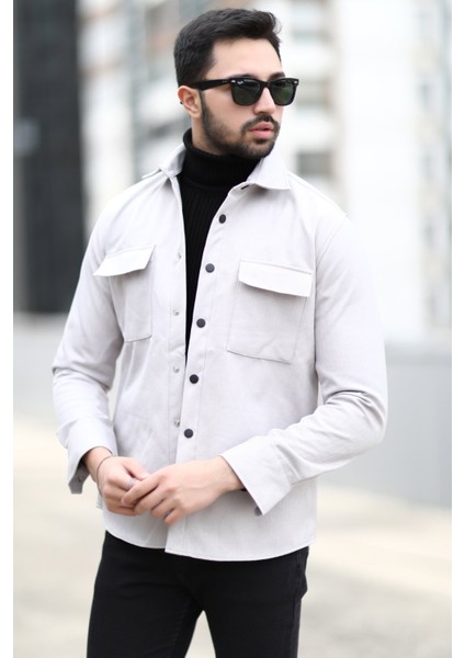 Erkek Gömlek Ceket Açık Gri Hafif Kumaş Çift Cepli Çıtçıt Kapama - 16815 fiyatları