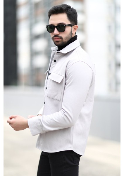 Erkek Gömlek Ceket Açık Gri Hafif Kumaş Çift Cepli Çıtçıt Kapama - 16815 modelleri