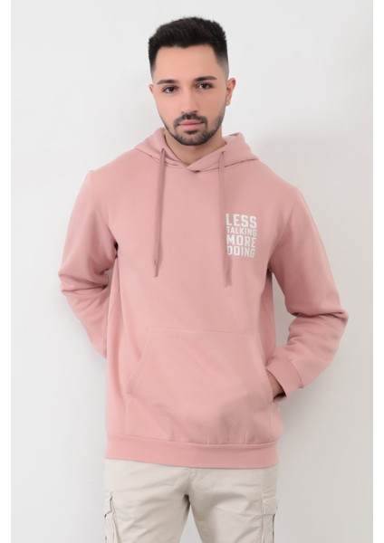 Pudra Erkek Lets Talking Oversize Kanguru Cepli Kapüşonlu Sweatshirt
