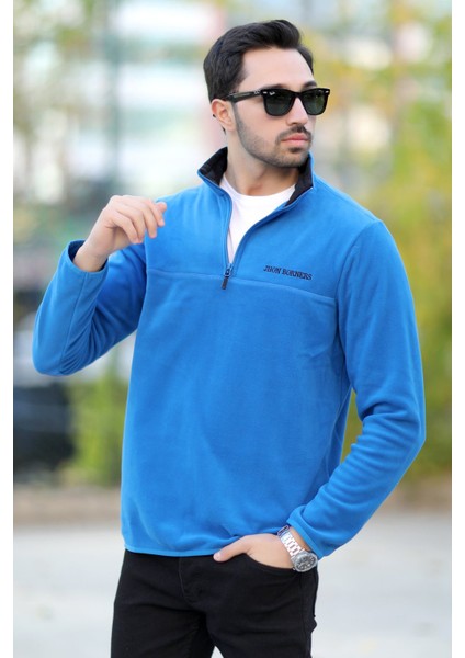 Erkek Dik Yaka Polar Saks Yarım Fermuar Nakış Detaylı Regularfit - 6001