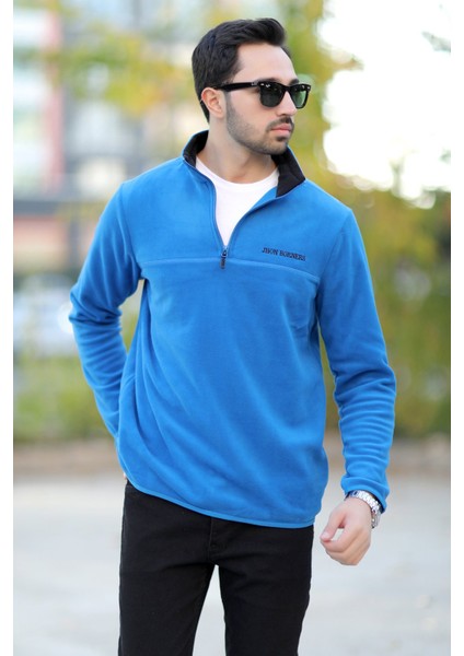 Erkek Dik Yaka Polar Saks Yarım Fermuar Nakış Detaylı Regularfit - 6001 modelleri