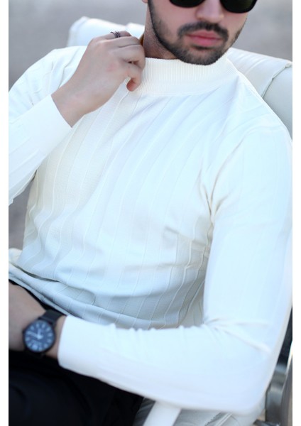 John Borners Erkek Yarım Balıkçı Yaka Fitilli Triko Beyaz %100 Mikro Flament - 1046 fiyatları