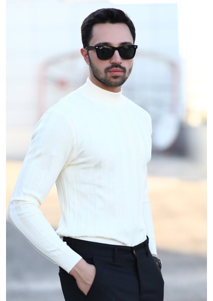 John Borners Erkek Yarım Balıkçı Yaka Fitilli Triko Beyaz %100 Mikro Flament - 1046 fırsatları