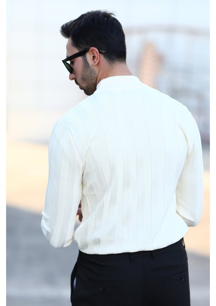 John Borners Erkek Yarım Balıkçı Yaka Fitilli Triko Beyaz %100 Mikro Flament - 1046 indirimleri