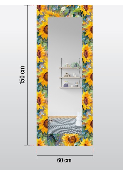 Ayçiçeği Desenli Dekoratif Boy Aynası 150 x 60 cm