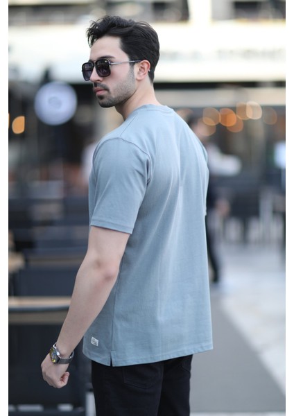 Erkek Bisiklet Yaka Regular Fit Pamuklu T-Shirt Açık Haki - 5446
