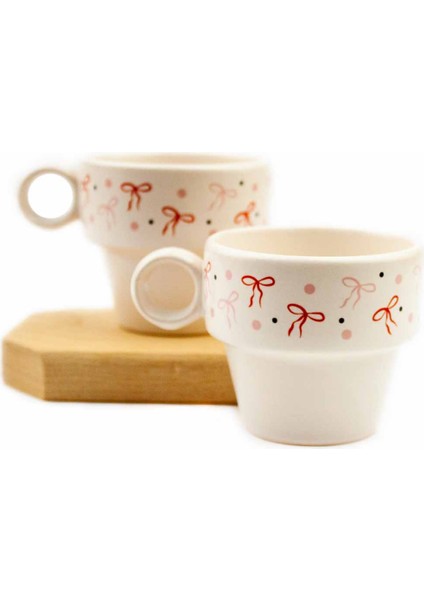 Kurdela Tasarımlı 2'li Espresso Bardak Seti - Hediye Seramik Fincan