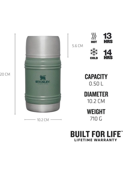 The Artisan Thermal Food Jar .50L / 17Oz Hammertone Green Yemek Termosu