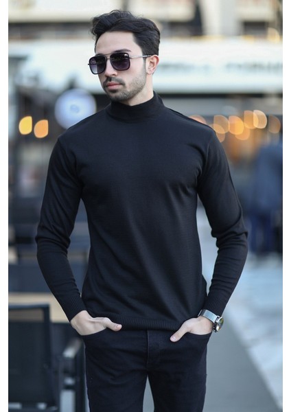 Erkek Yarım Balıkçı Yaka Yünlü Triko Kazak Siyah - YB-511 fiyatları