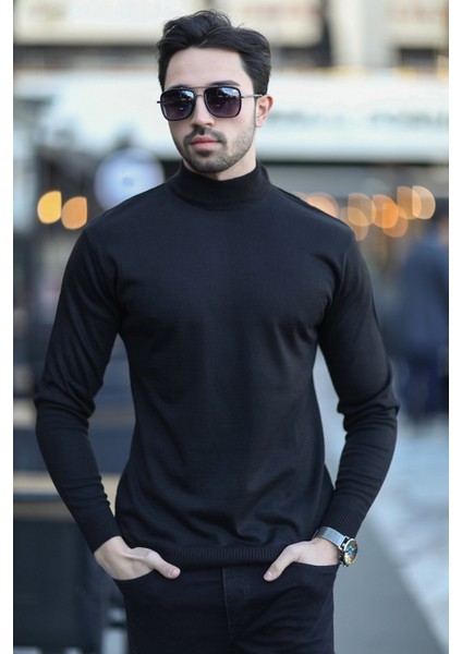 Erkek Yarım Balıkçı Yaka Yünlü Triko Kazak Siyah - YB-511 fırsatları
