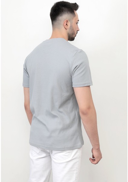 Açık Gri Baskısız Erkek T-Shirt O Yaka Regular Fit T-Shirt 2407