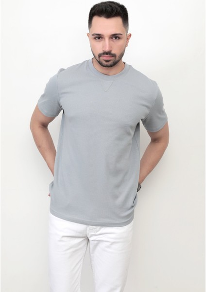 Açık Gri Baskısız Erkek T-Shirt O Yaka Regular Fit T-Shirt 2407