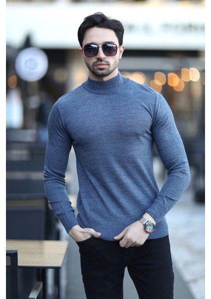 Erkek Yarım Balıkçı Yaka Yünlü Triko Kazak Lacivert - YB-511 fiyatları