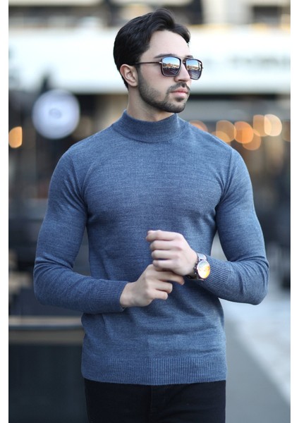 Erkek Yarım Balıkçı Yaka Yünlü Triko Kazak Lacivert - YB-511 modelleri