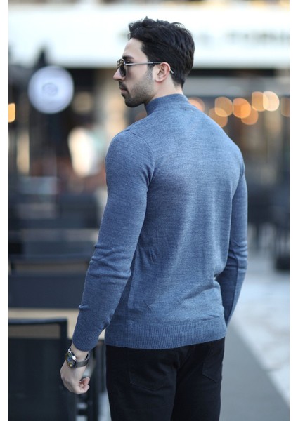Erkek Yarım Balıkçı Yaka Yünlü Triko Kazak Lacivert - YB-511 fırsatları