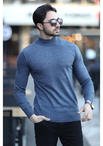 Erkek Yarım Balıkçı Yaka Yünlü Triko Kazak Lacivert - YB-511 indirimleri