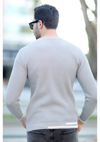 Erkek Triko Kazak Gri Bisiklet Yaka Örgü Desen Ribana Çizgi Detaylı - 2006 fırsatları