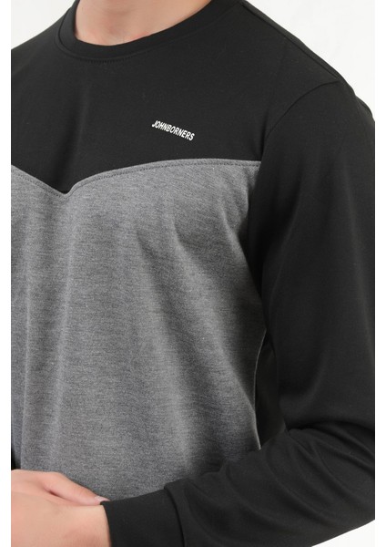 Erkek Siyah Füme Parçalı Baskılı Bisiklet Yaka Pamuklu Regular Fit Sweatshirt - 0343 fiyatları