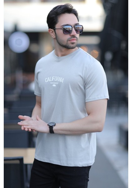 Erkek Bisiklet Yaka California Enjeksiyon Baskılı T-Shirt Taş - 2020-2