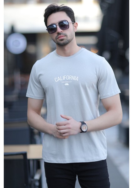 Erkek Bisiklet Yaka California Enjeksiyon Baskılı T-Shirt Taş - 2020-2