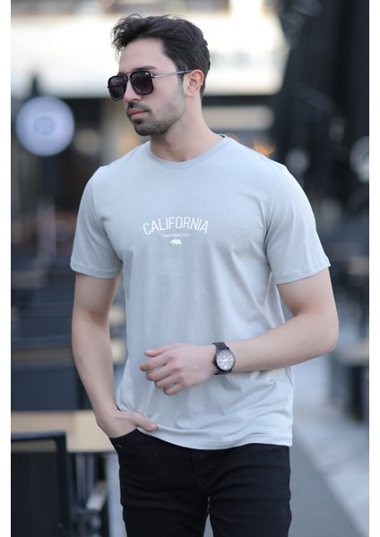 Erkek Bisiklet Yaka California Enjeksiyon Baskılı T-Shirt Taş - 2020-2