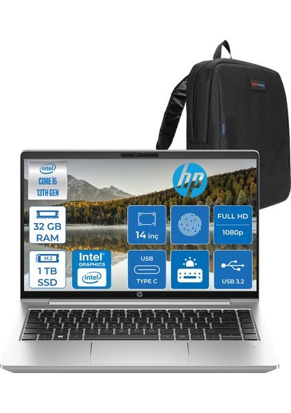 Probook 440 G10 Intel Core I5 1335U 32GB 1tb SSD Intel® Iris® Xᵉ Grafik Freedos 14" IPS Fhd Taşınabilir Bilgisayar HP8A565EAF18+ Zetta Çanta