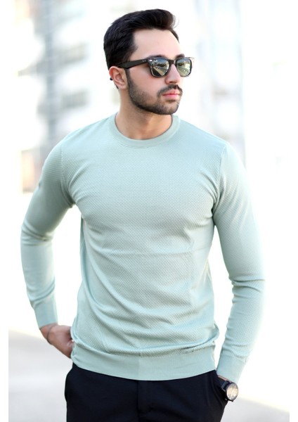 Erkek Pirinç Örgü Kazak Açık Yeşil Bisiklet Yaka Triko %100 Mikro Flament - 1005 fiyatları