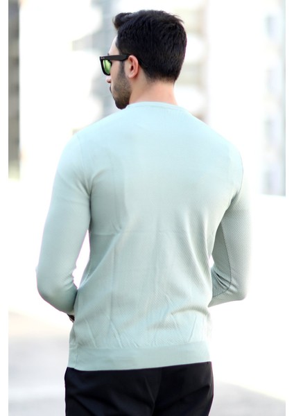 Erkek Pirinç Örgü Kazak Açık Yeşil Bisiklet Yaka Triko %100 Mikro Flament - 1005 modelleri