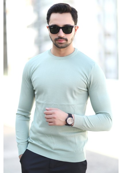 Erkek Pirinç Örgü Kazak Açık Yeşil Bisiklet Yaka Triko %100 Mikro Flament - 1005 fırsatları