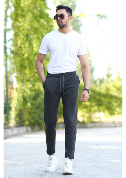 Erkek Füme Eşofman Altı Üç Cepli Beli Lastikli ve Kordonlu %100 Pamuk - 2401