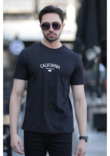 Erkek Bisiklet Yaka California Enjeksiyon Baskılı T-Shirt Siyah - 2020-2 indirimleri