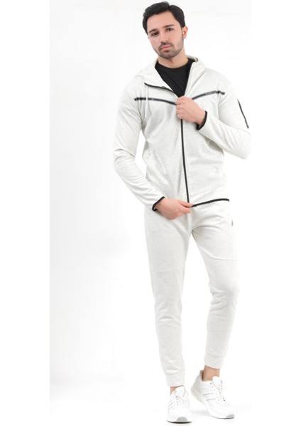 Erkek Karmelanj Kapüşonlu Fermuarlı Cepli Slim Fit Pamuklu Eşofman Takımı - 2202 modelleri