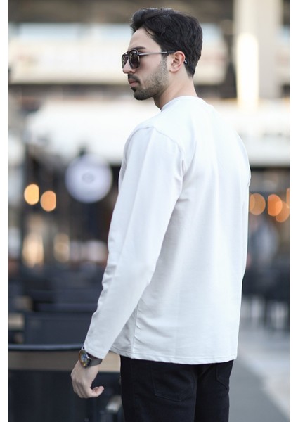 Erkek Bisiklet Yaka Baskı Detaylı 2iplik Sweatshirt Bej - 5725