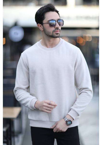 Erkek Bisiklet Yaka Intersoft Oversize Ribanalı Sweatshirt Bej - 5737 fiyatları