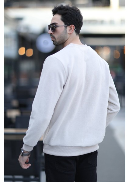Erkek Bisiklet Yaka Intersoft Oversize Ribanalı Sweatshirt Bej - 5737 fırsatları
