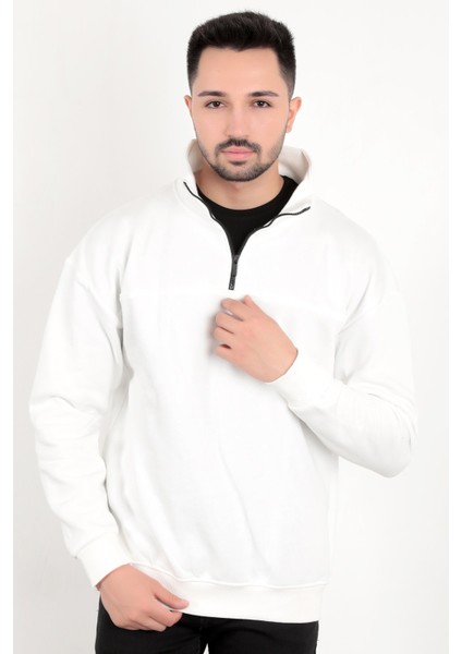 Erkek Yarım Fermuarlı Oversize Sweatshirt