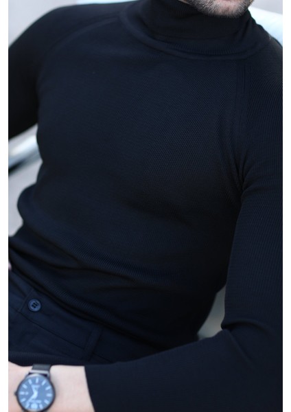 Erkek Balıkçı Yaka Örgü Kazak Siyah %100 Mikro Flament Triko - 1012 fiyatları
