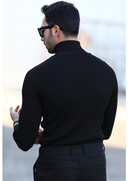 Erkek Balıkçı Yaka Örgü Kazak Siyah %100 Mikro Flament Triko - 1012 modelleri