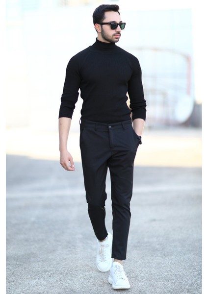 Erkek Balıkçı Yaka Örgü Kazak Siyah %100 Mikro Flament Triko - 1012 fırsatları