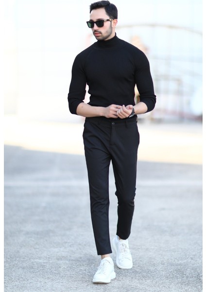 Erkek Balıkçı Yaka Örgü Kazak Siyah %100 Mikro Flament Triko - 1012 indirimleri